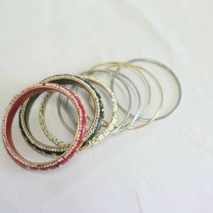 Lot of 8 Vintage Bangle Bracelets Blue, Pink, Gold, Silver Monet Trifari, Vion